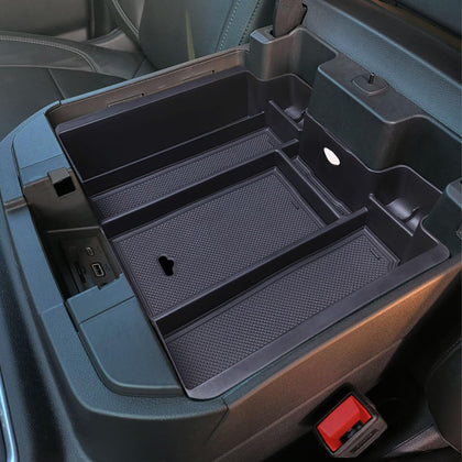 Zxiaochun front view installed in Silverado full console showing neat organization and quick access