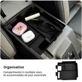 Zxiaochun tray installed in Bronco console demonstrating neat organization
