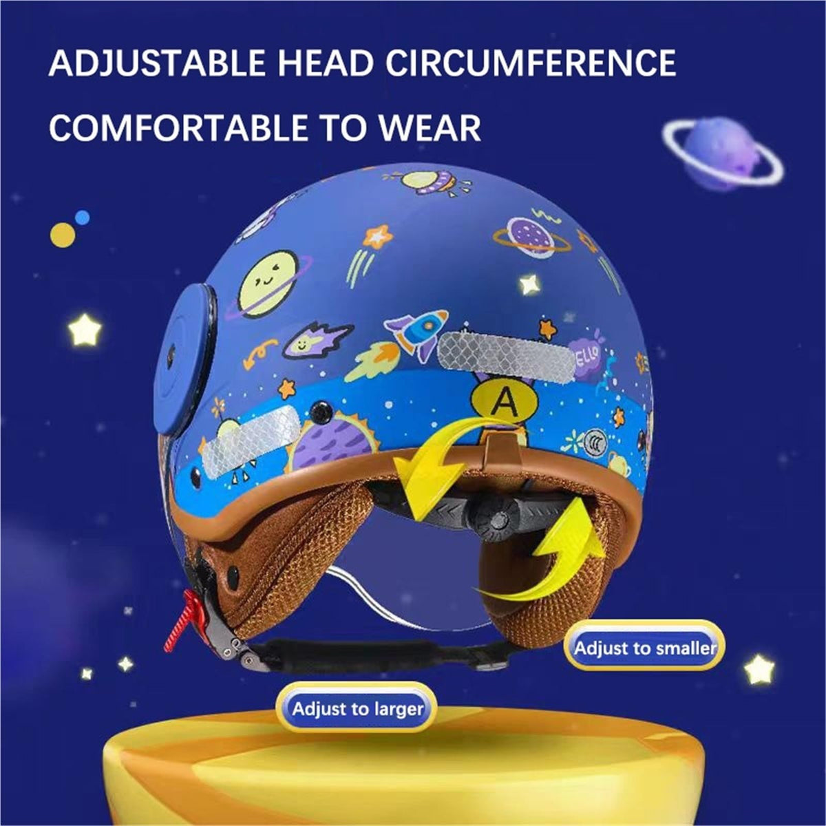 ZXKWFL helmet next to a toy to show size and fit for kids benefit