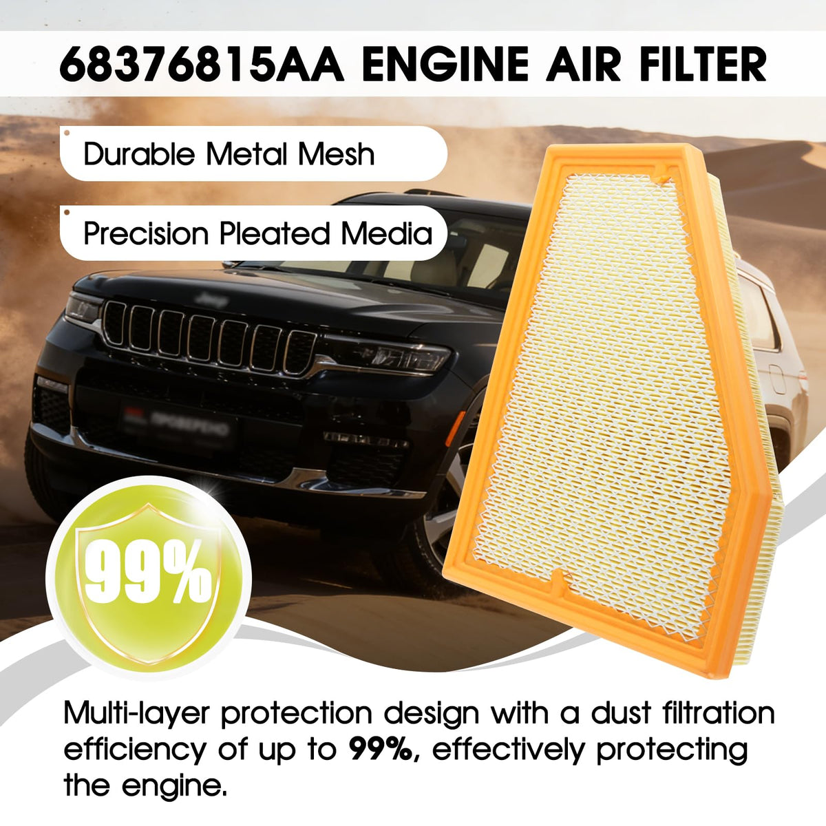 ZynoDrive engine and cabin filters installed in Jeep engine bay for easy, direct fit