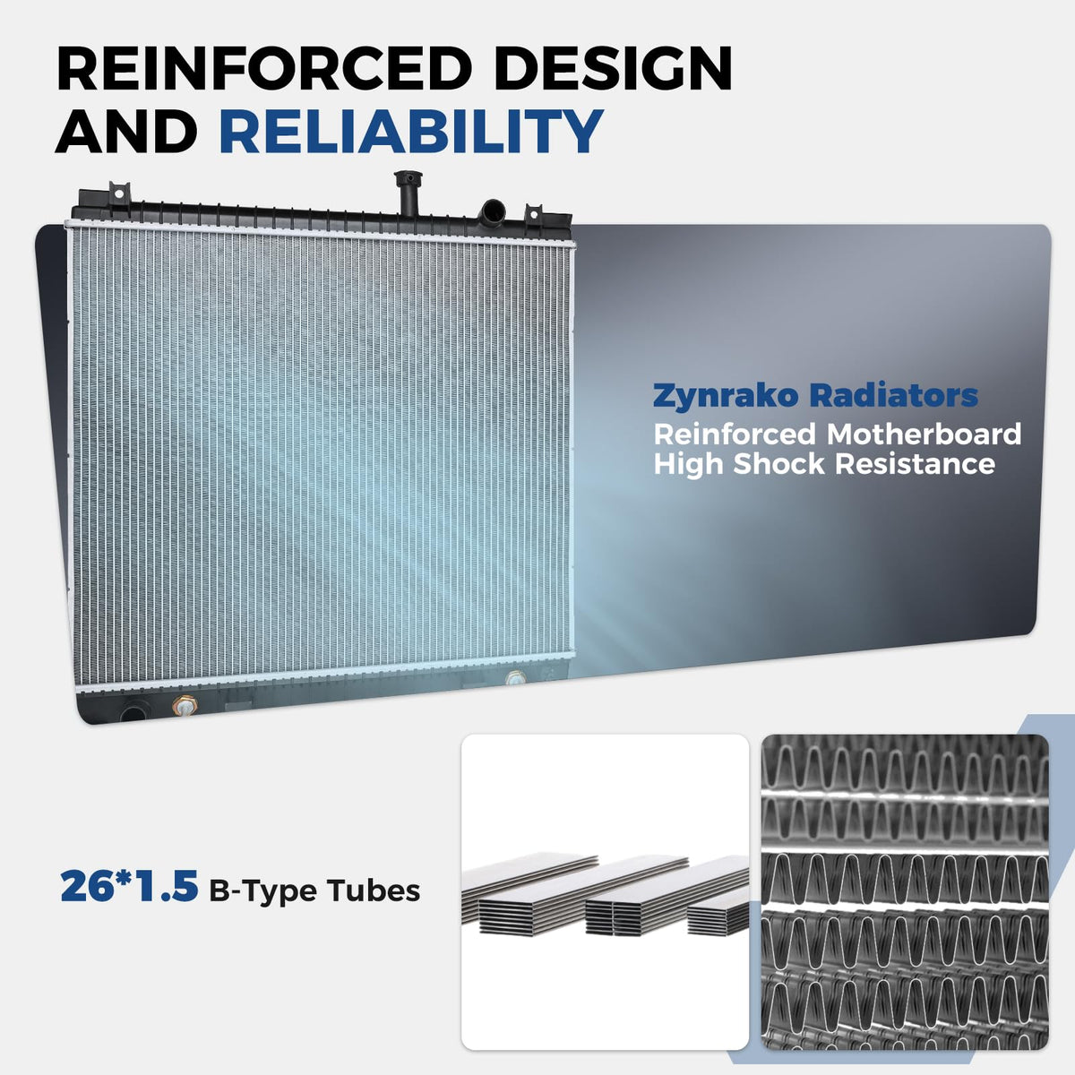 Zynrako radiator installed under hood demonstrating direct fit