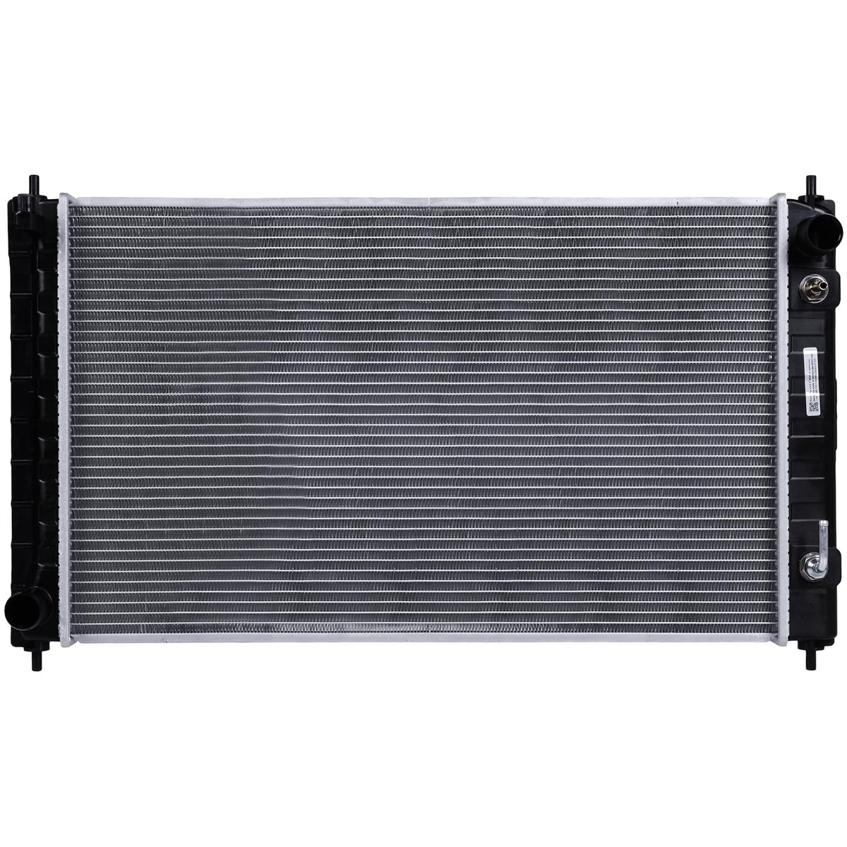 Zynrako radiator front view showing full core and factory-fit connections for easy replacement