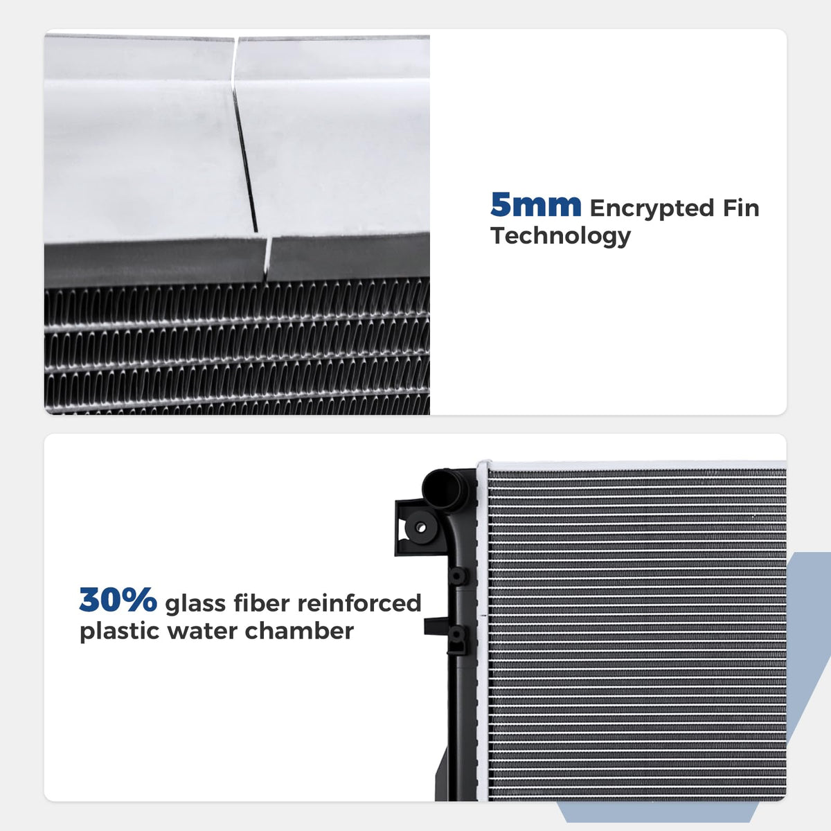 Zynrako radiator fitted in Jeep engine bay demonstrating direct-fit replacement benefit