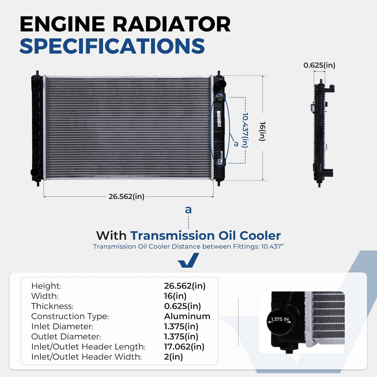 Zynrako transmission oil cooler ports visible for direct connection and cooler protection